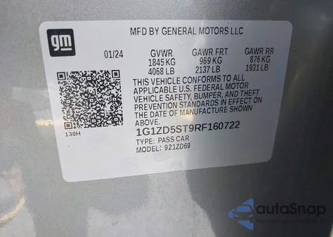 2024 Chevrolet Malibu Fwd 1Lt from USA, damaged, VIN 1G1ZD5ST9RF160722